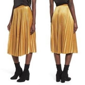 Chelsea28 Marigold Velvet Midi Skirt Pleated A-Line Boho Women’s L